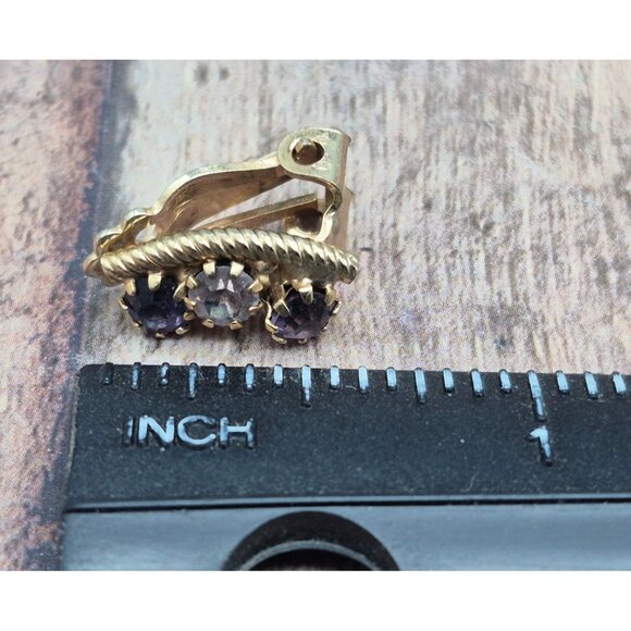 Lot of 2 Gold Tone Minimalist Clip On Earrings Dainty Dangle Rhinestones CUTE - Picture 7 of 9